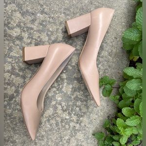Marc Fisher LTD Zala Leather Block Heel Pumps Nude Size 6